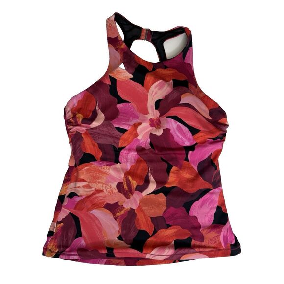 Athleta Tankini 38 B/C Pink Floral High Neck Top Beach Underwire Bra Swimwear - Picture 1 of 10